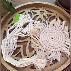 Bohemian Style Bundle… Small plant hanger and coaster. White color Home Decor